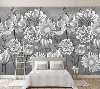 Тапети по поръчка, 3d скандинавски минимализъм, пресни ръчно рисувани, черно-бели цветя, акварел фон за домашен интериор на стените
