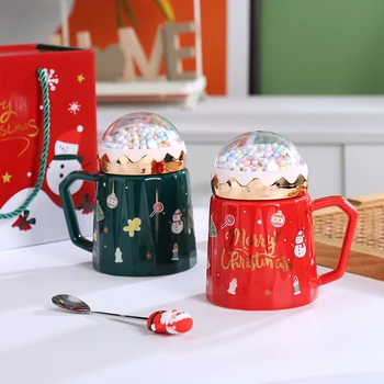 Най-новите Коледни Чаши Creative Planet Керамична Чаша с капак и лъжица на Дядо Коледа е Коледен Подарък Кафеена чаша Чаша За вода За домашния офис
