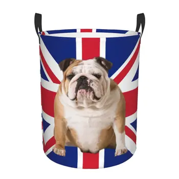 Кошница за дрехи с английски булдог Юниън Джак, Голяма Кошница за съхранение на дрехи, Британски Флаг, Патриотичен Кутия за играчки за кучета, Органайзер за деца