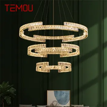 Модерен окачен лампа TEMOU, кръгла led полилей със златен кристал, креативни декоративни тела за хол на хотела